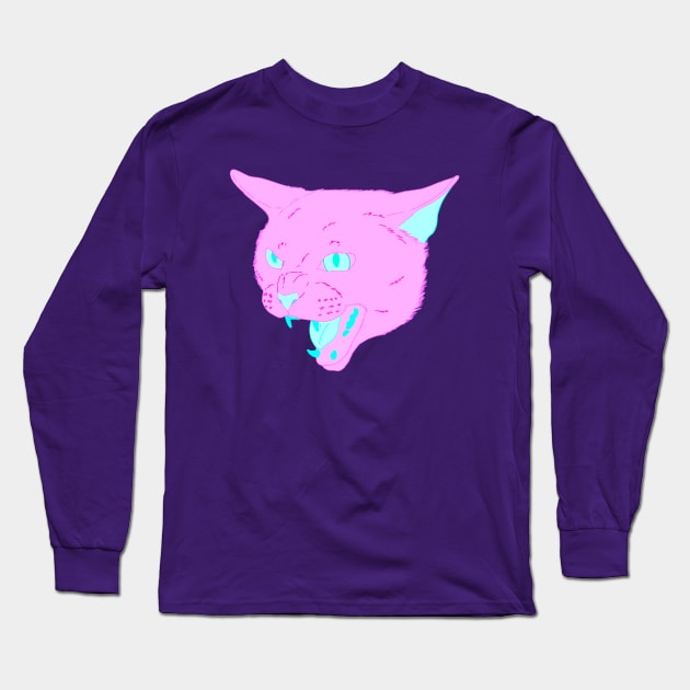 Vaporwave Cat - Wild Berry Long Sleeve T-Shirt by Basicallyimbored